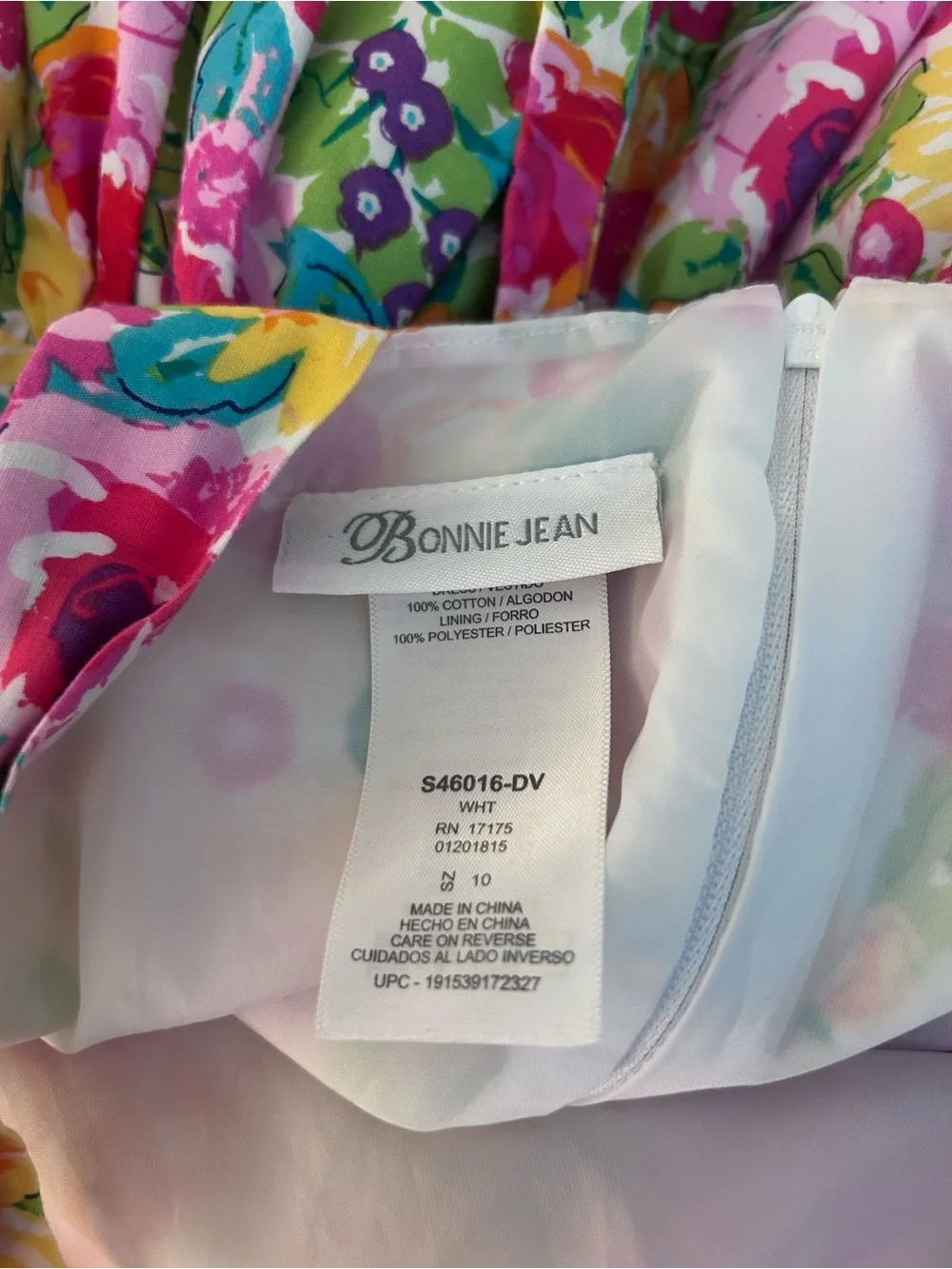 Bonnie Jean White Floral Sundress with Pink, Yellow & Green Accents   Size 10